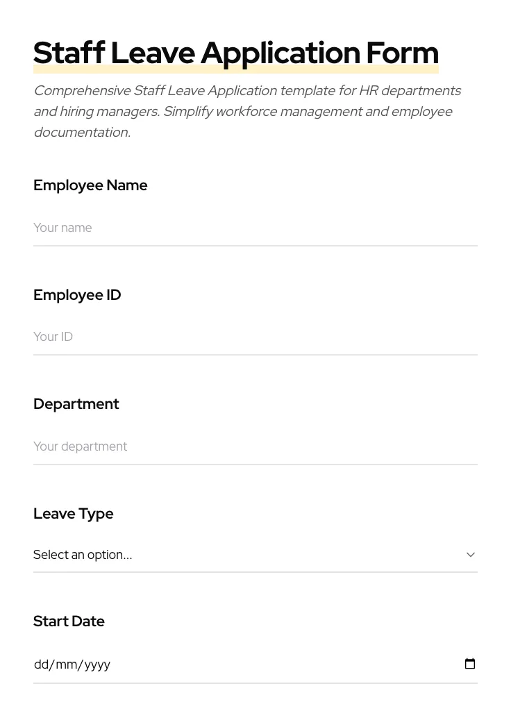 Staff Leave Application preview