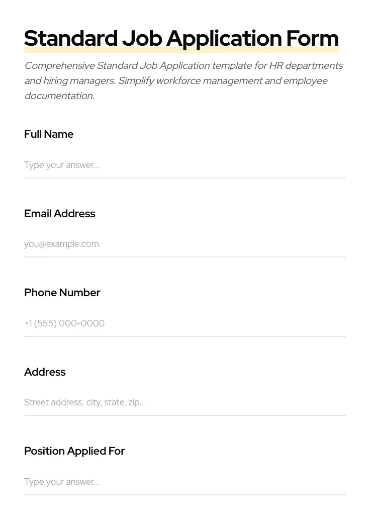 Standard Job Application preview