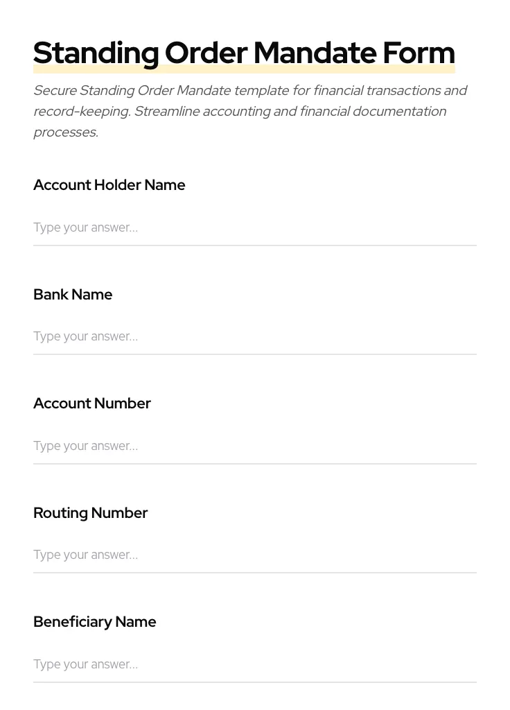 Standing Order Mandate preview