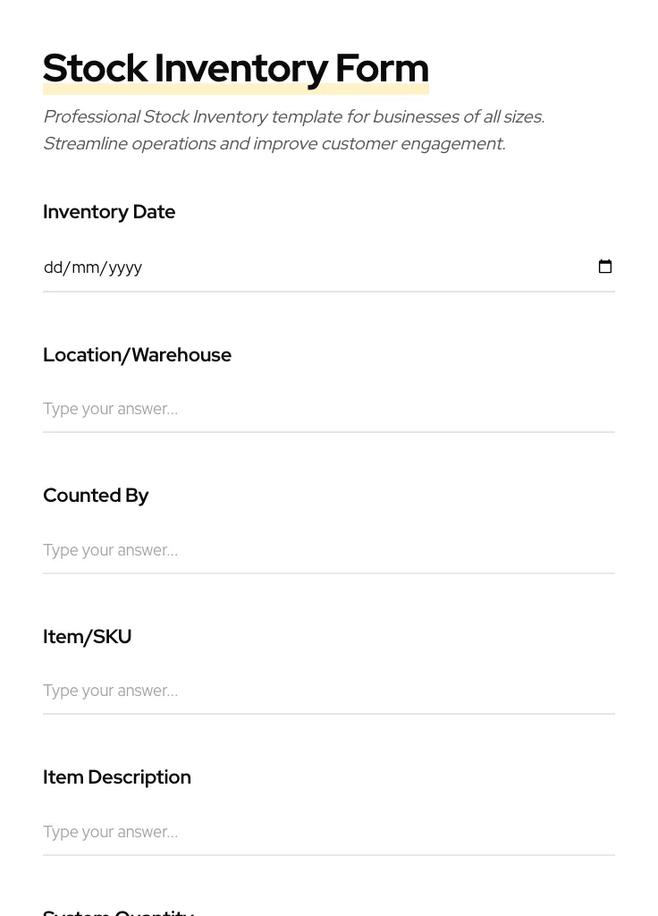 Stock Inventory preview