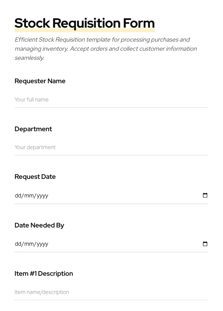 Stock Requisition preview