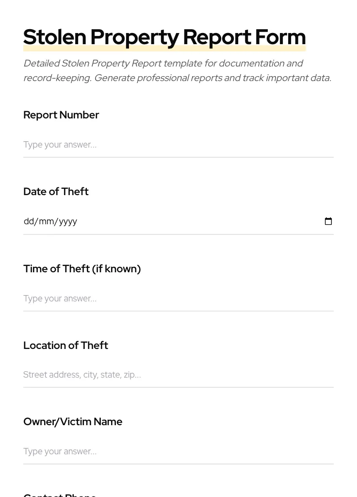 Stolen Property Report preview