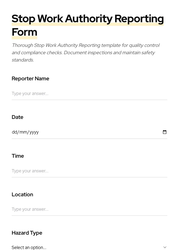Stop Work Authority Reporting preview