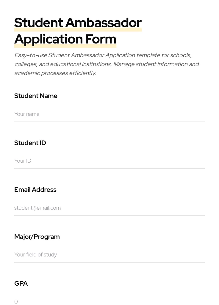 Student Ambassador Application preview