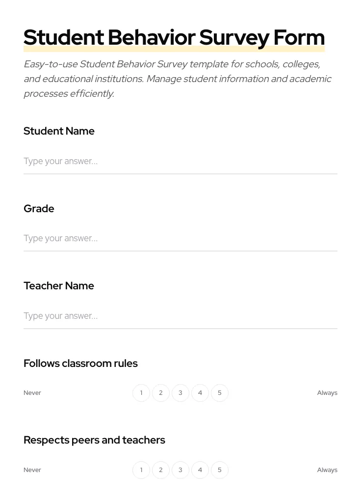 Student Behavior Survey preview