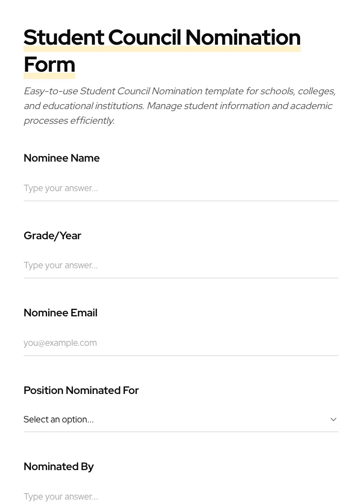 Student Council Nomination preview