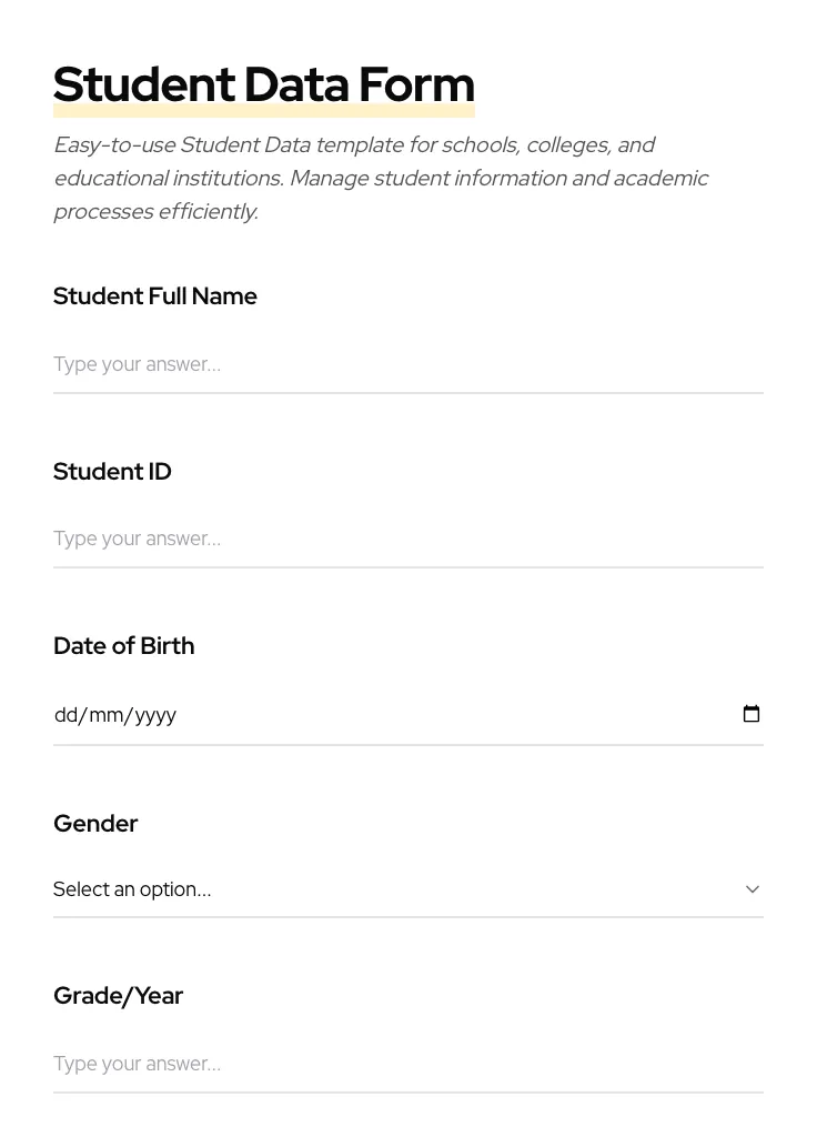 Student Data preview
