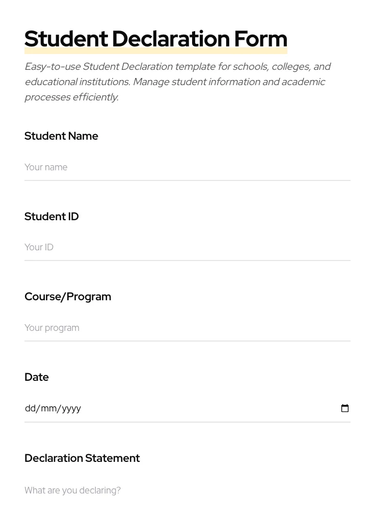 Student Declaration preview