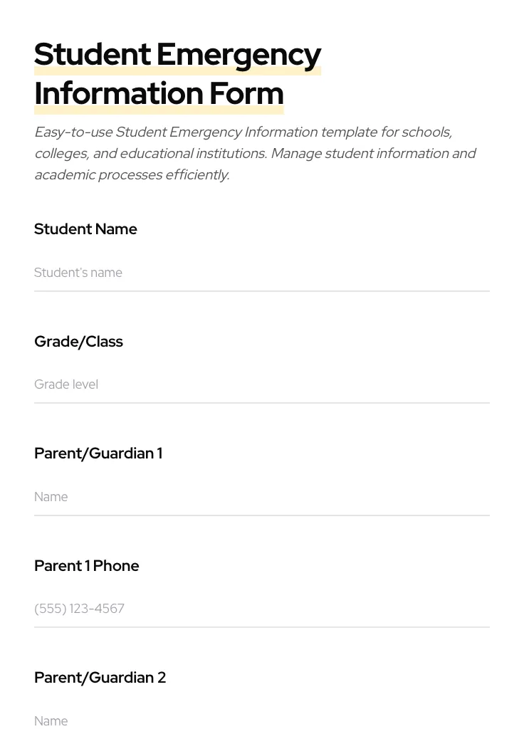Student Emergency Information preview