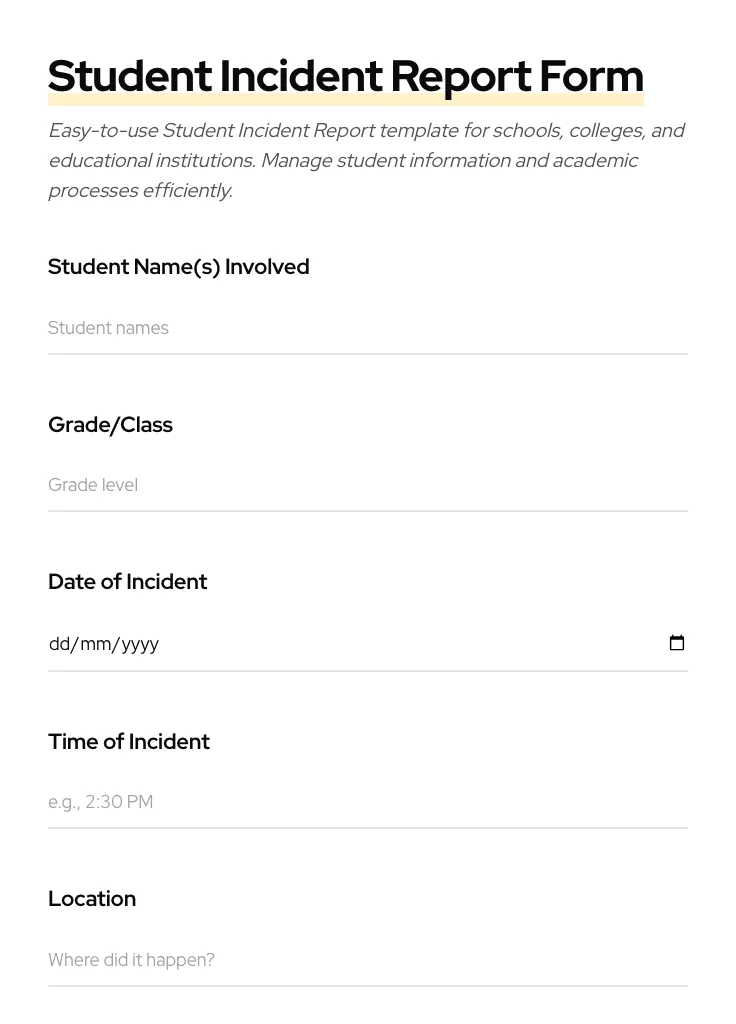 Student Incident Report preview