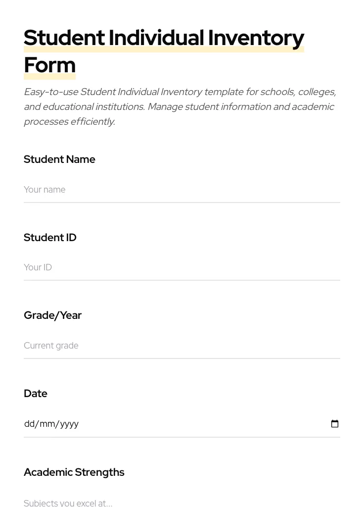 Student Individual Inventory preview