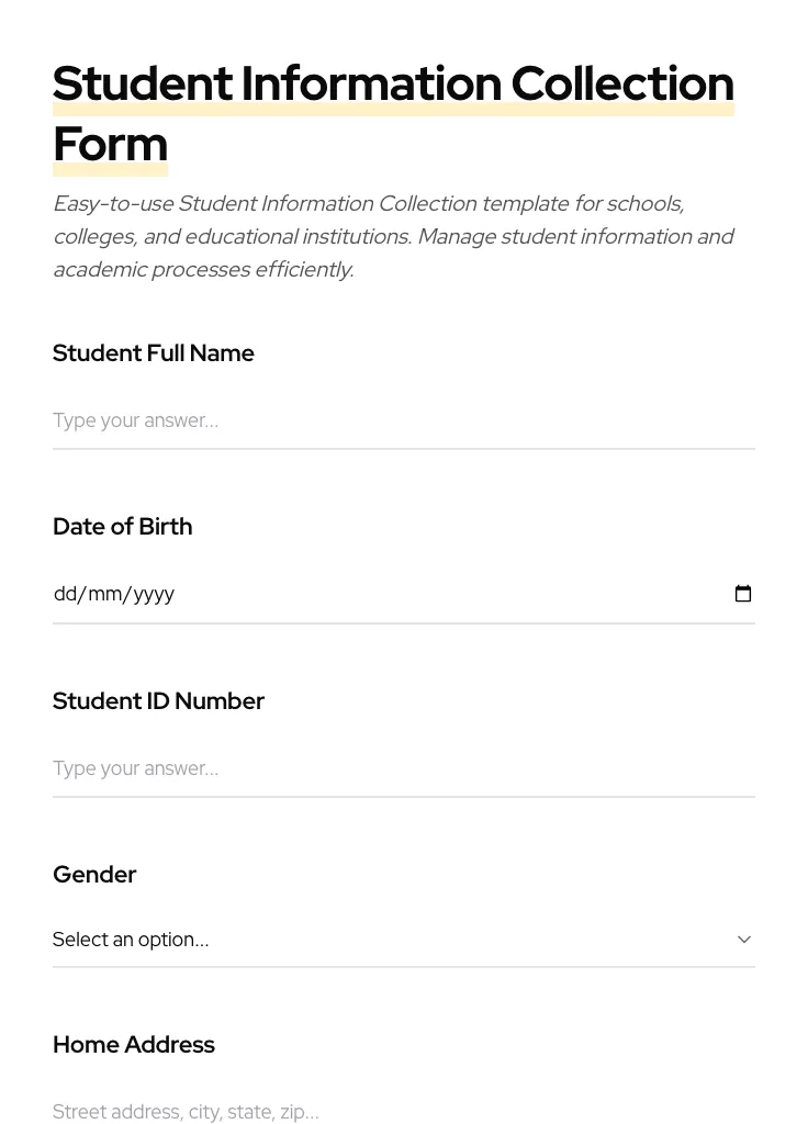 Student Information Collection preview