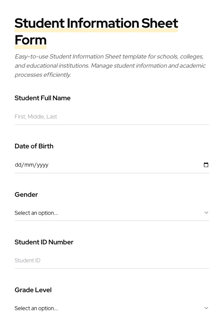 Student Information Sheet preview