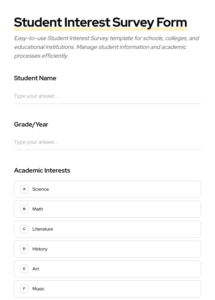 Student Interest Survey preview