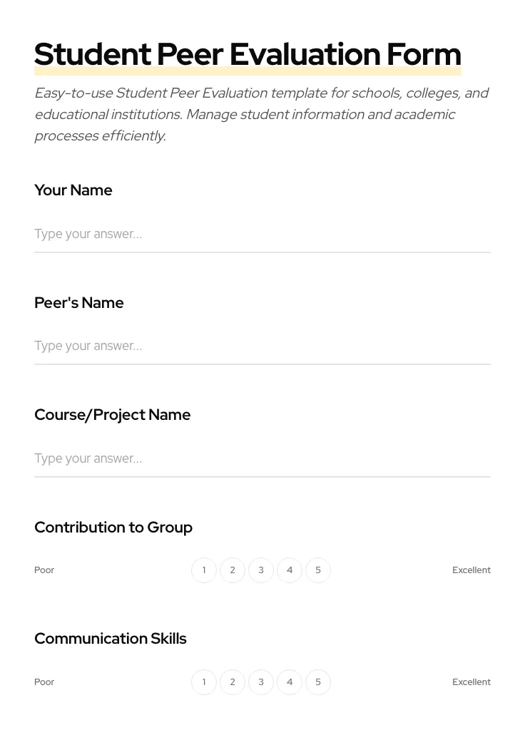 Student Peer Evaluation preview