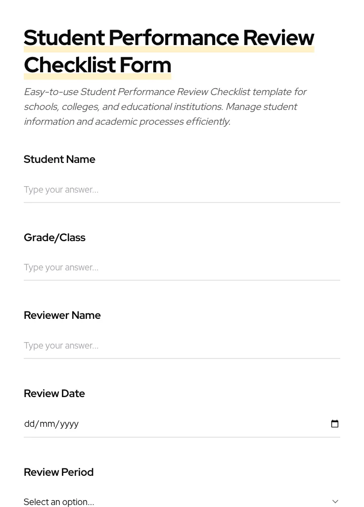 Student Performance Review Checklist preview