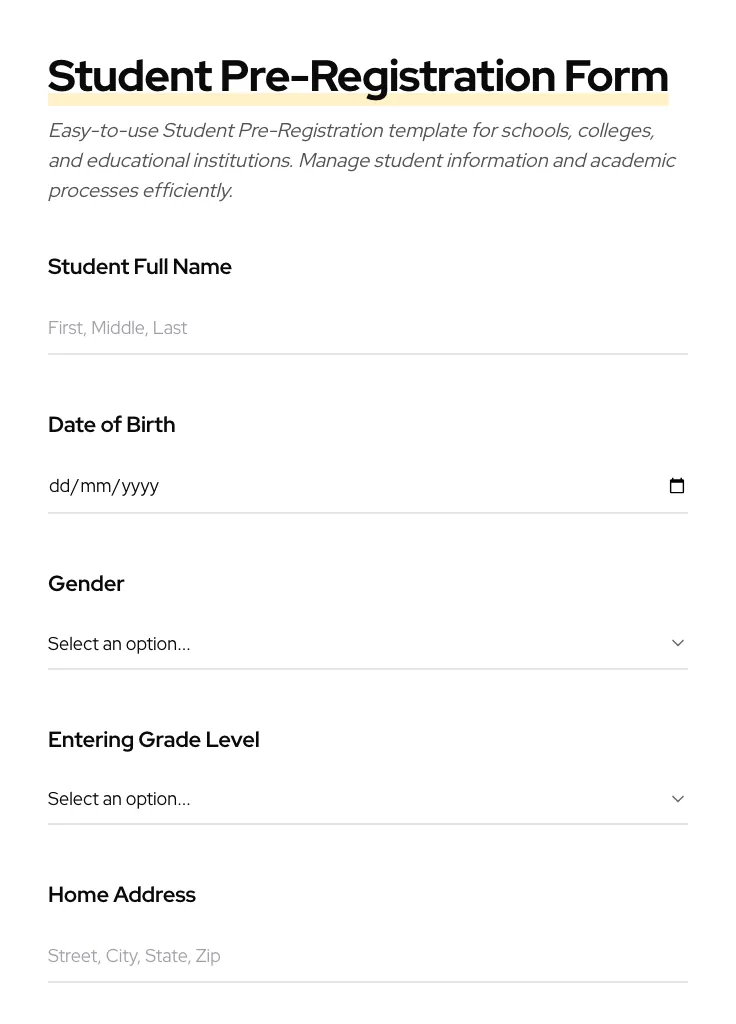 Student Pre-Registration preview