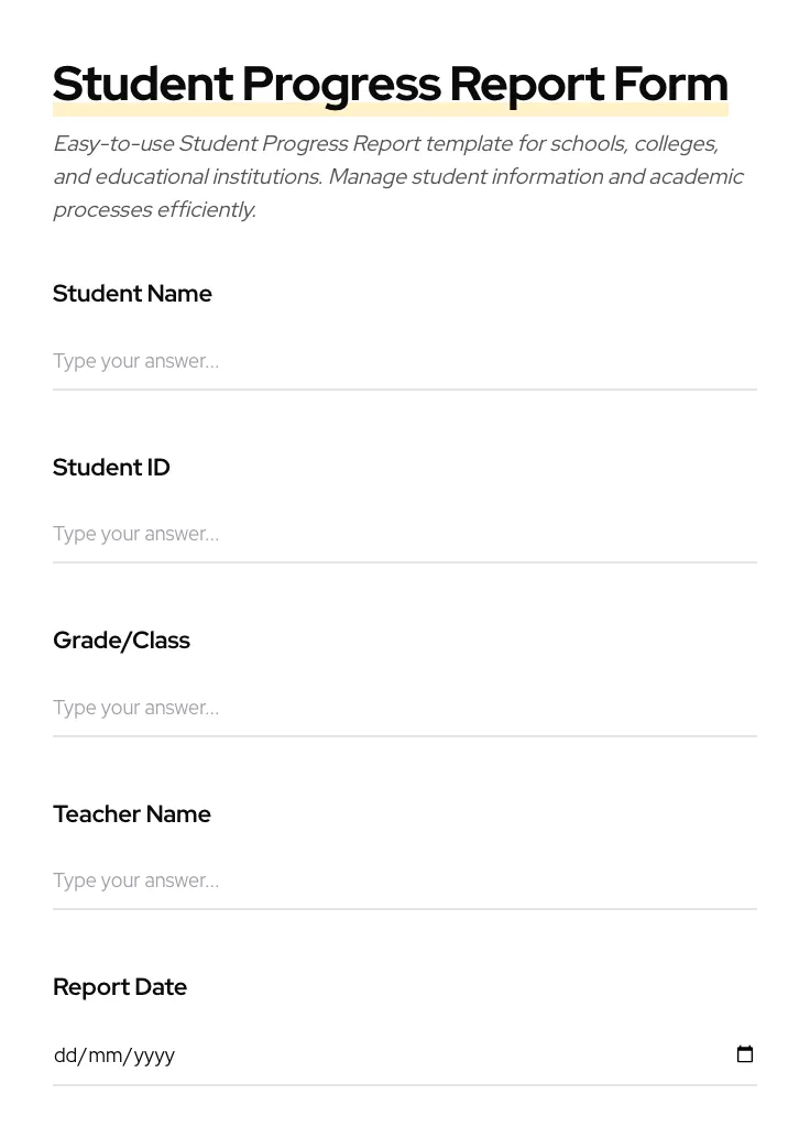 Student Progress Report preview