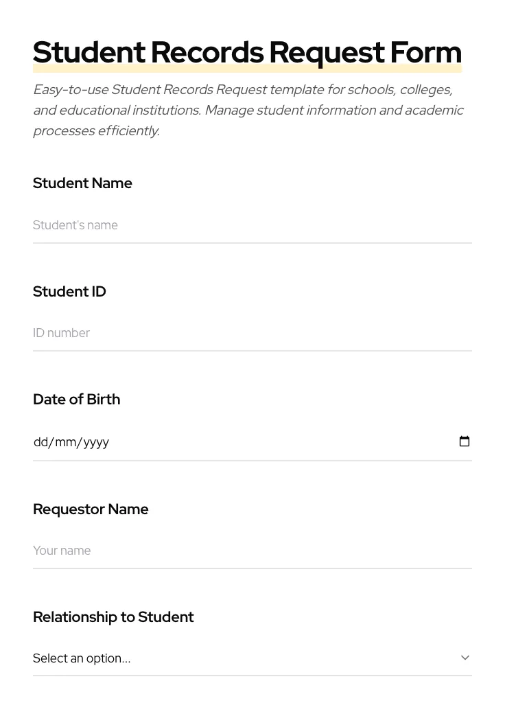 Student Records Request preview