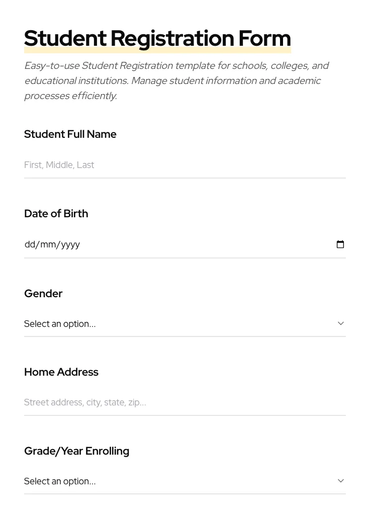 Student Registration preview