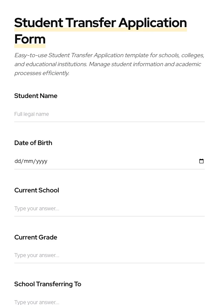 Student Transfer Application preview