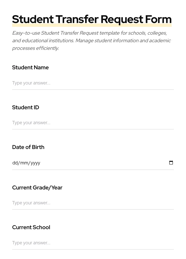 Student Transfer Request preview