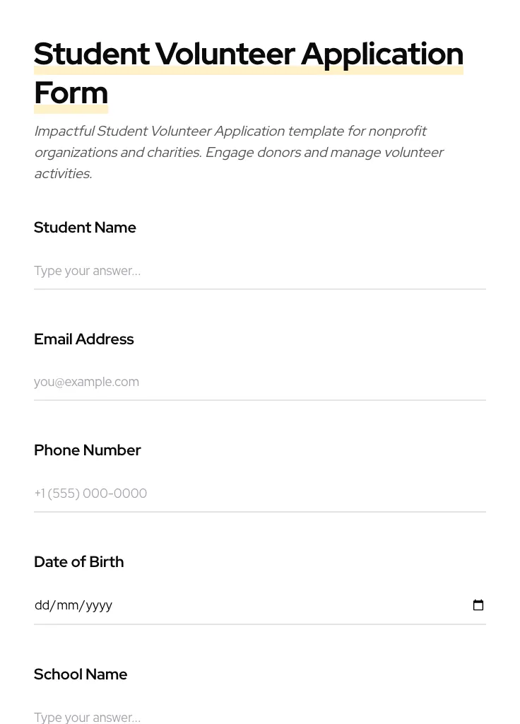Student Volunteer Application preview