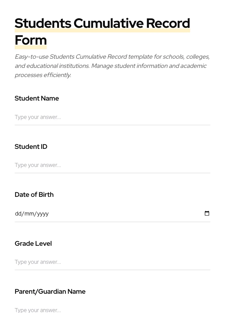 Students Cumulative Record preview