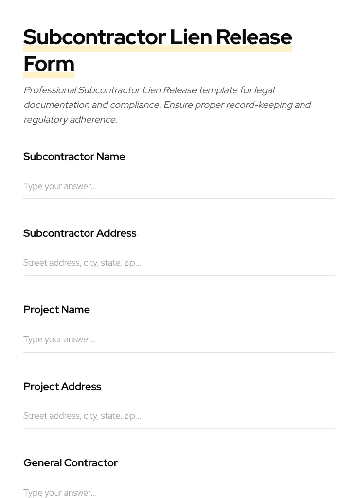 Subcontractor Lien Release preview