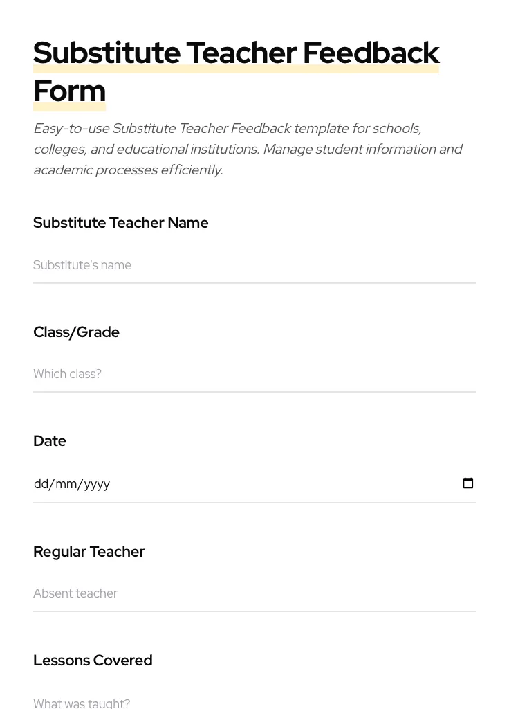 Substitute Teacher Feedback preview