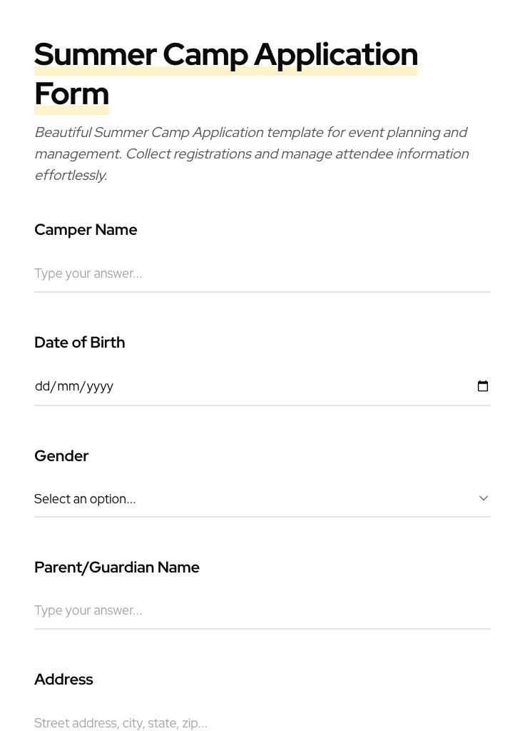 Summer Camp Application preview