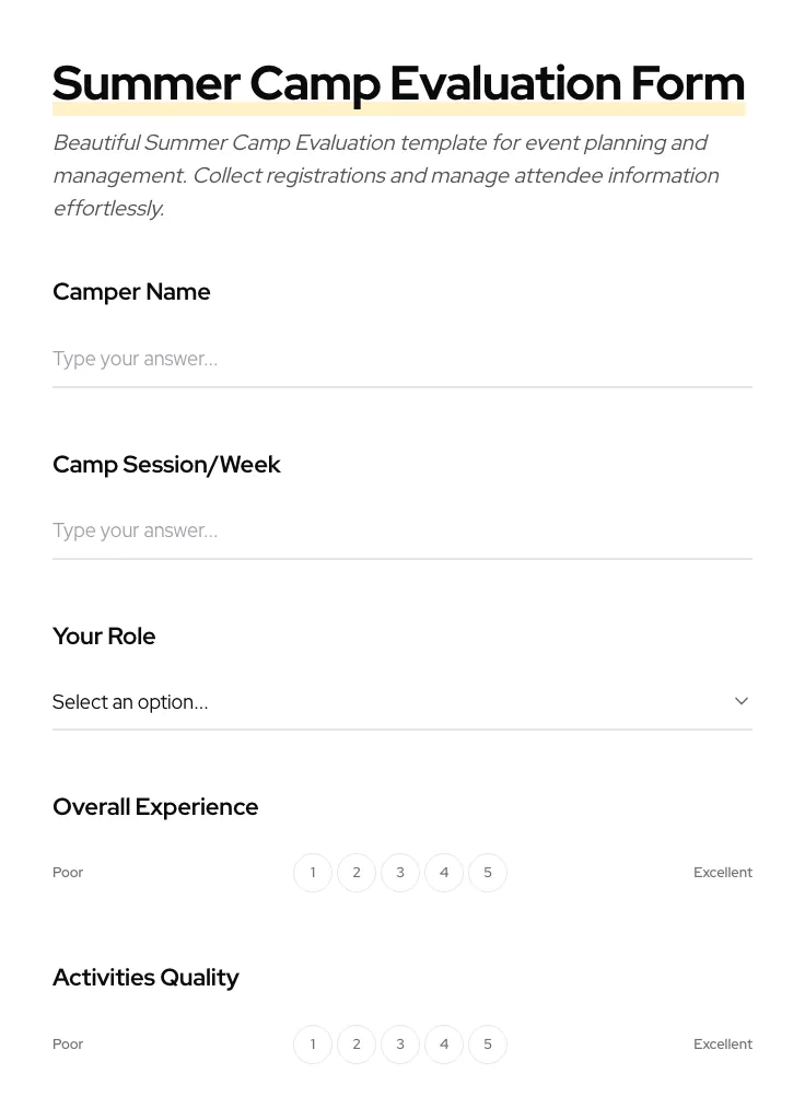 Summer Camp Evaluation preview