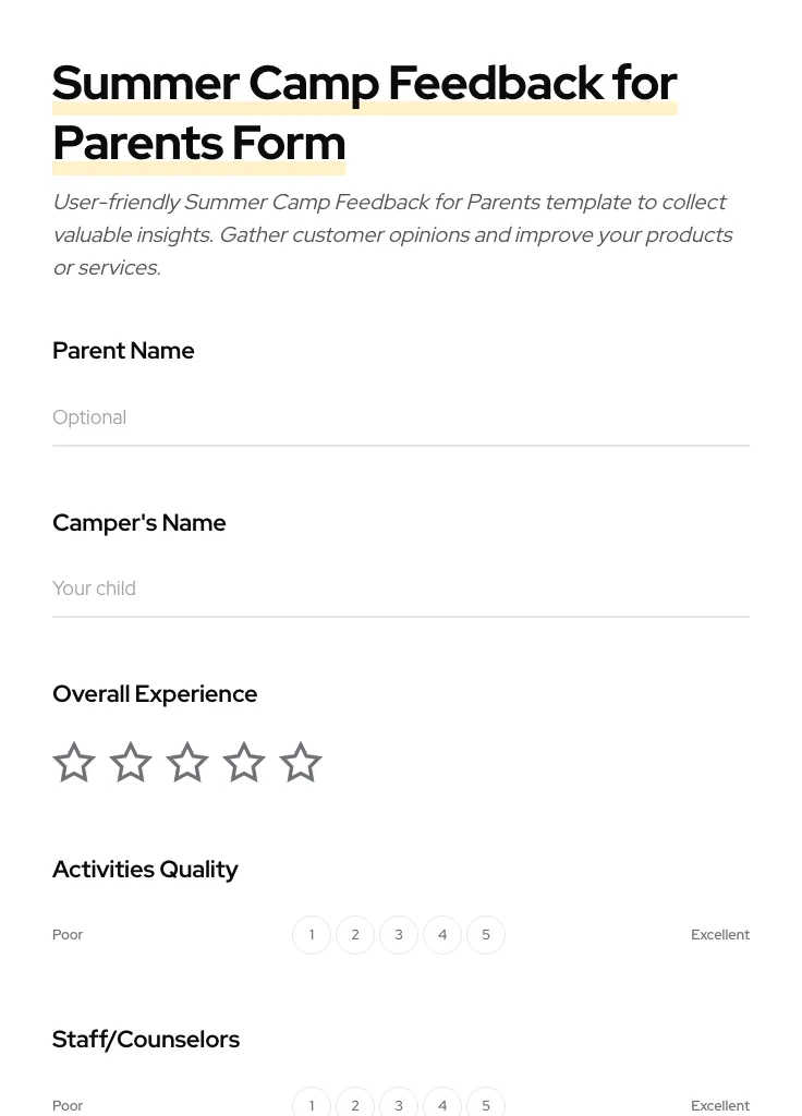 Summer Camp Feedback for Parents preview