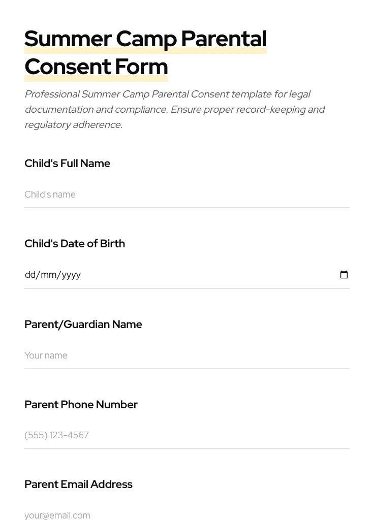 Summer Camp Parental Consent preview