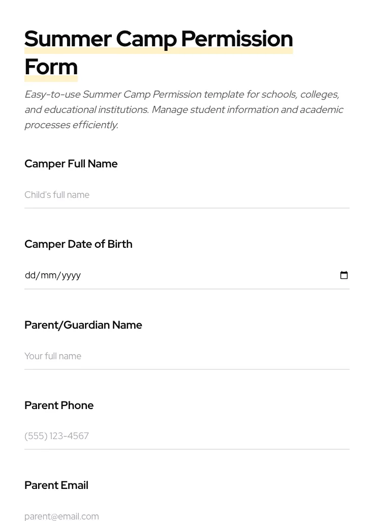 Summer Camp Permission preview