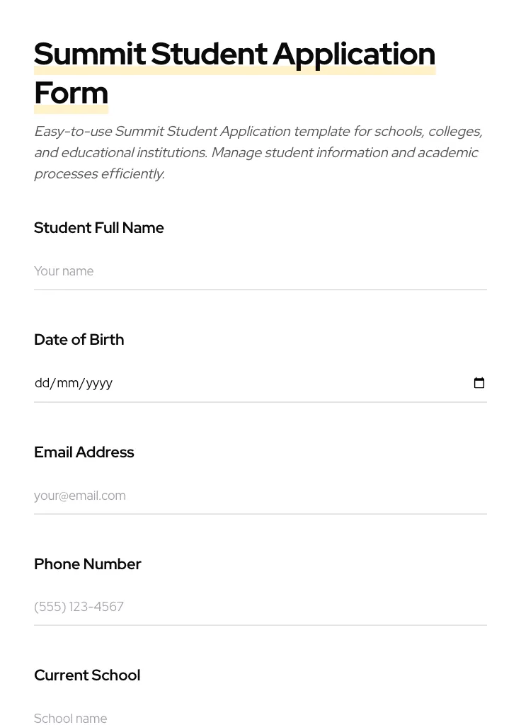Summit Student Application preview