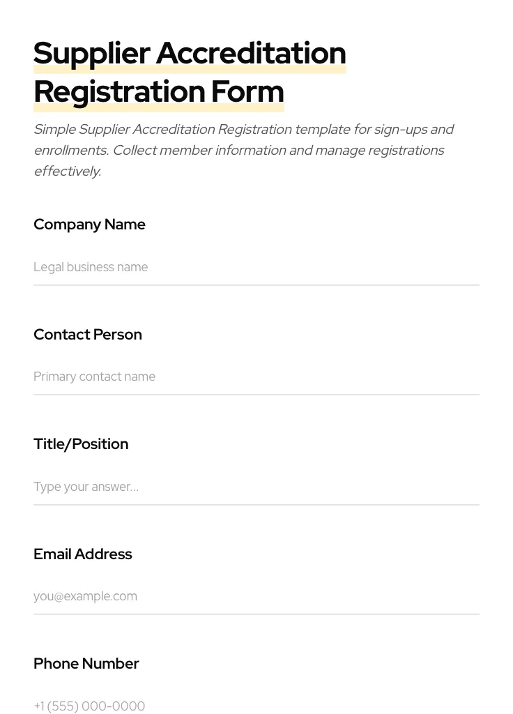 Supplier Accreditation Registration preview