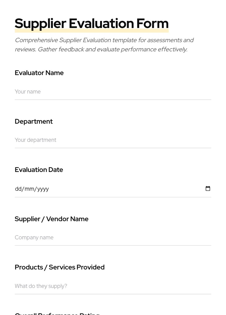 Supplier Evaluation preview