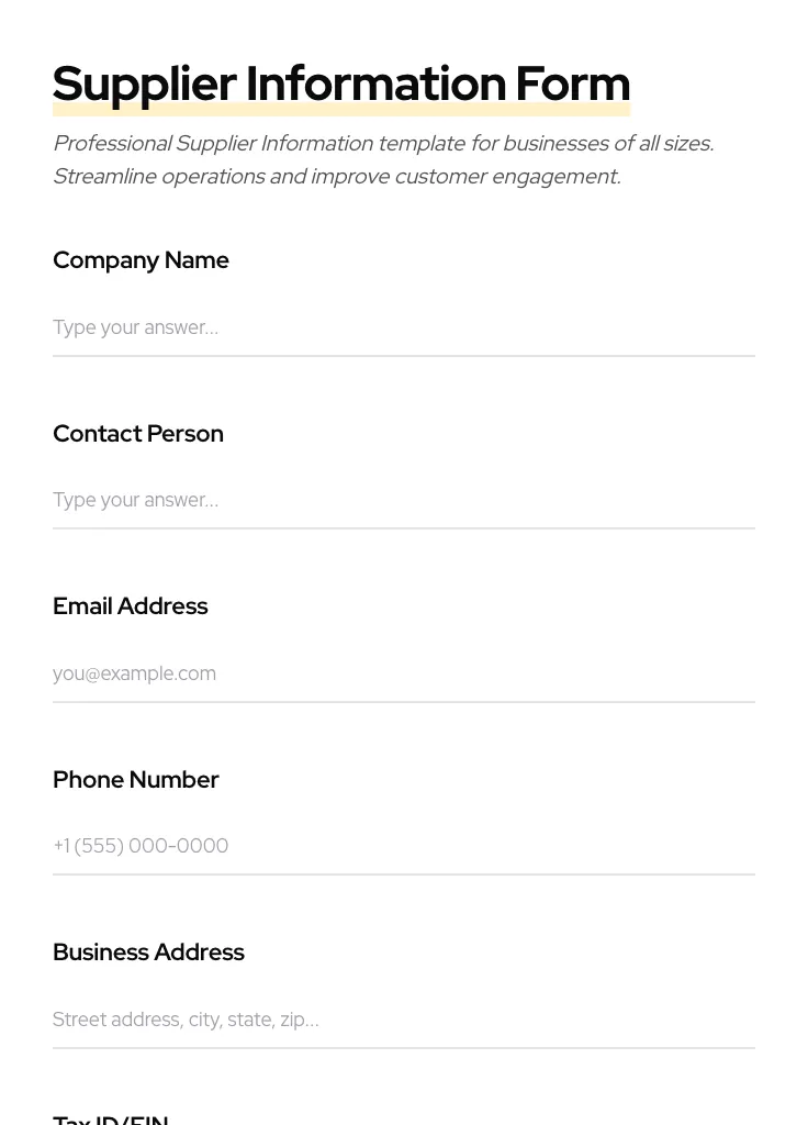 Supplier Information preview