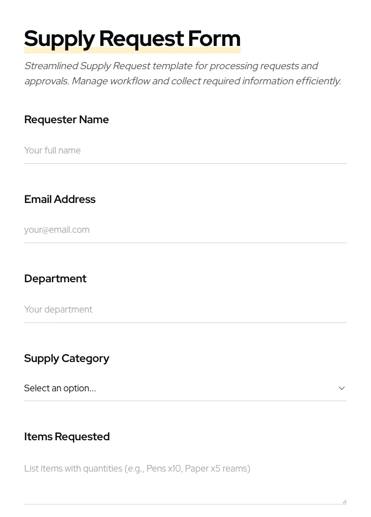 Supply Request preview