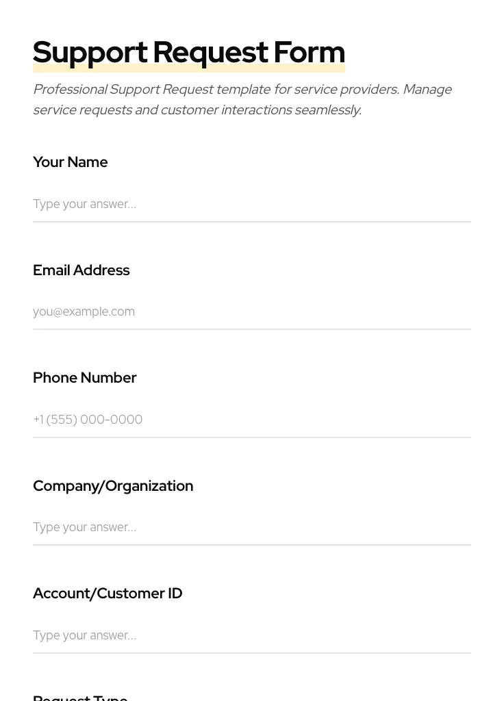 Support Request preview