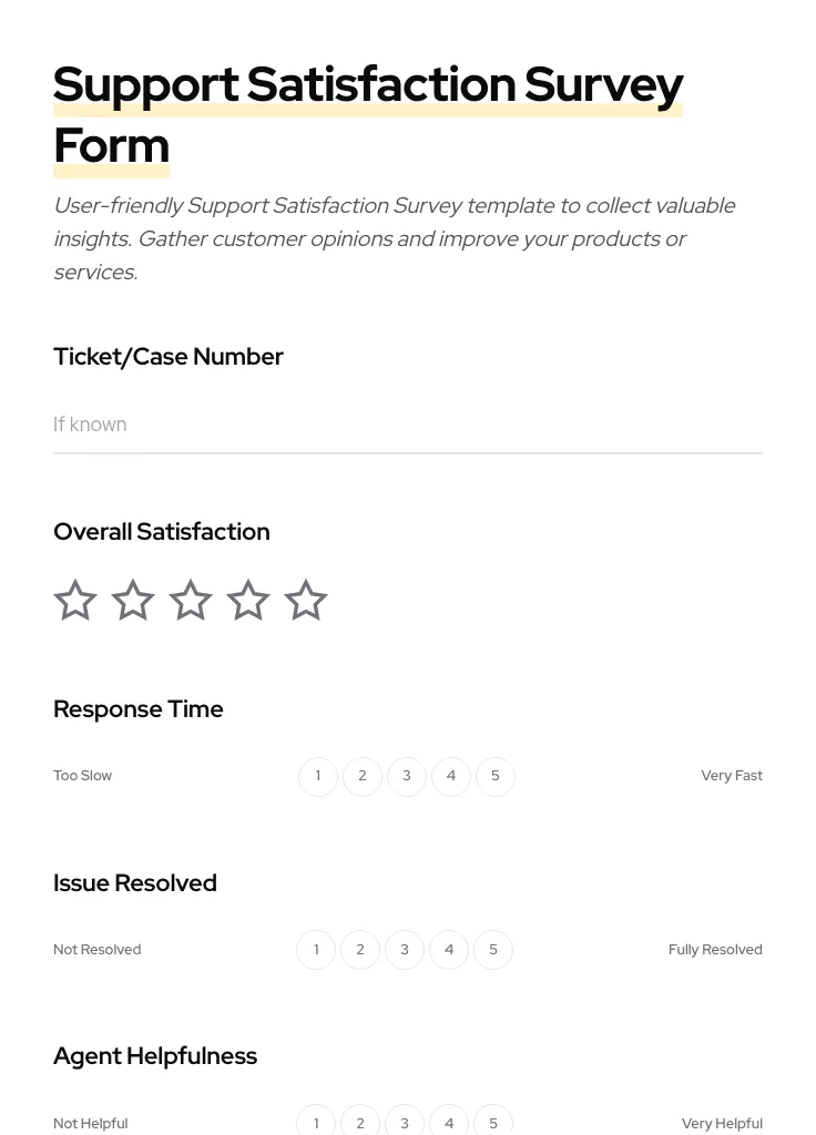 Support Satisfaction Survey preview