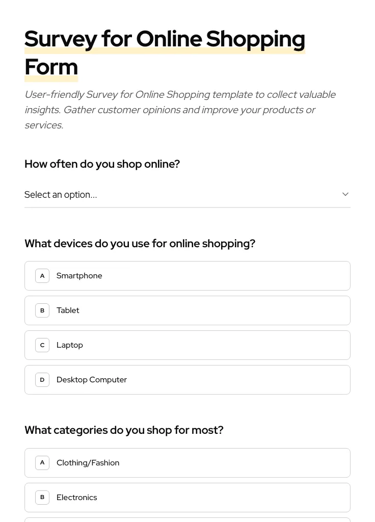 Survey for Online Shopping preview