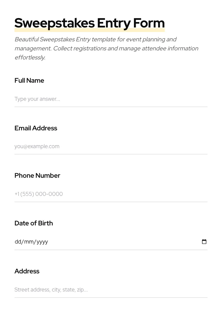 Sweepstakes Entry preview