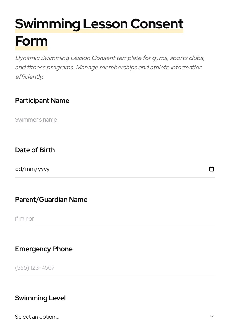 Swimming Lesson Consent preview