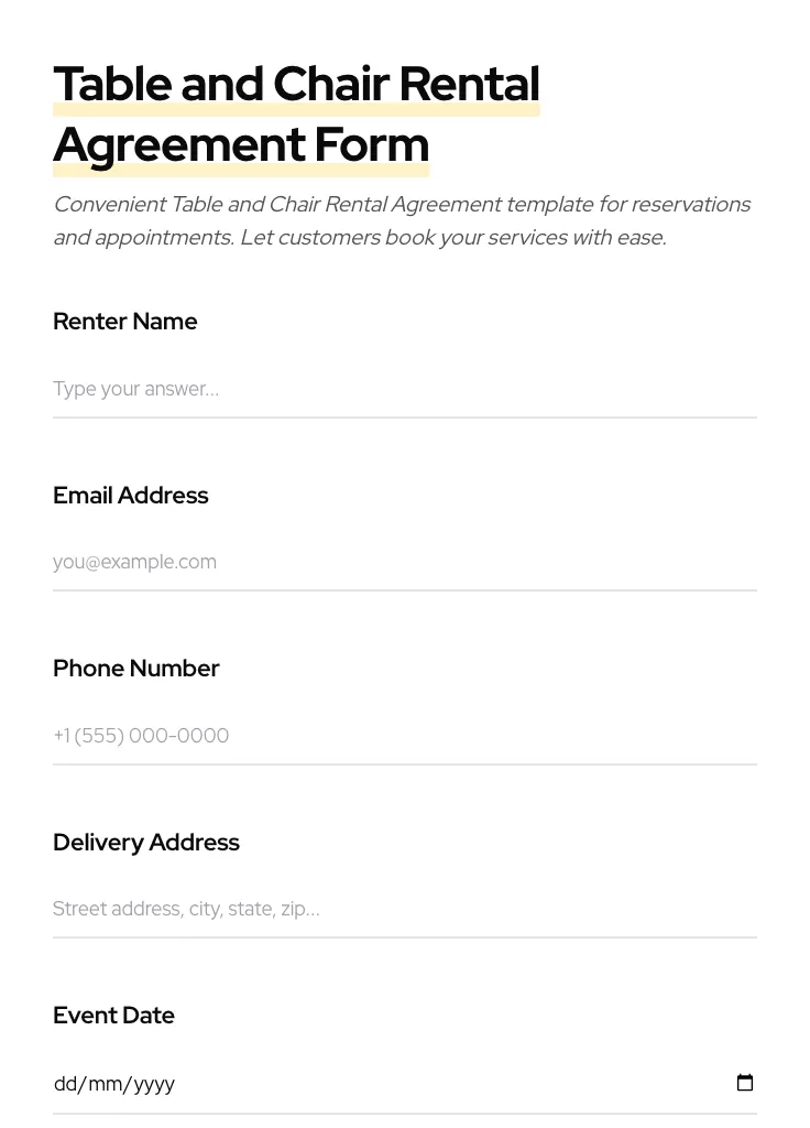 Table and Chair Rental Agreement preview