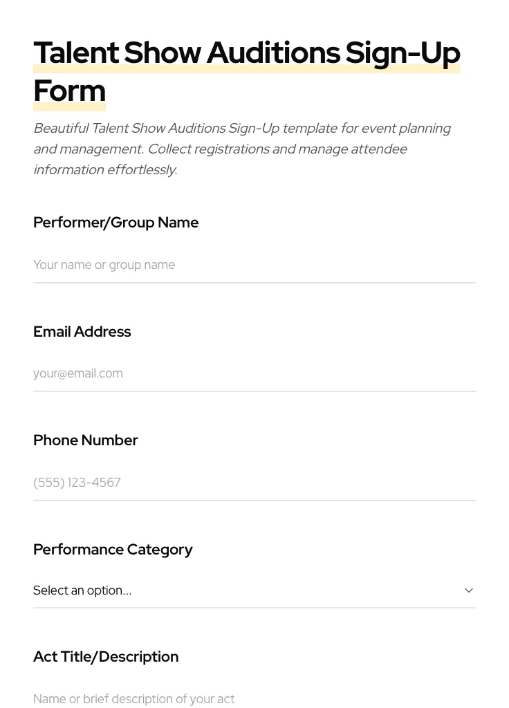 Talent Show Auditions Sign-Up preview