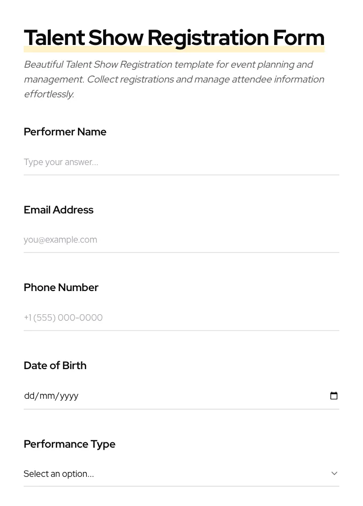 Talent Show Registration preview