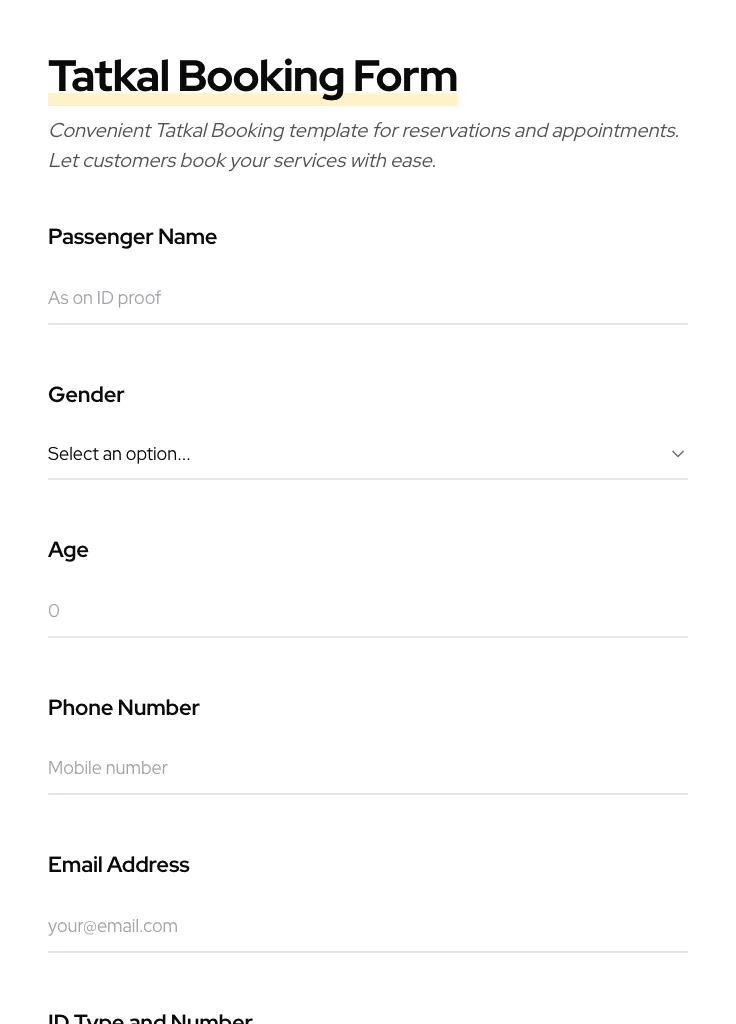 Tatkal Booking preview