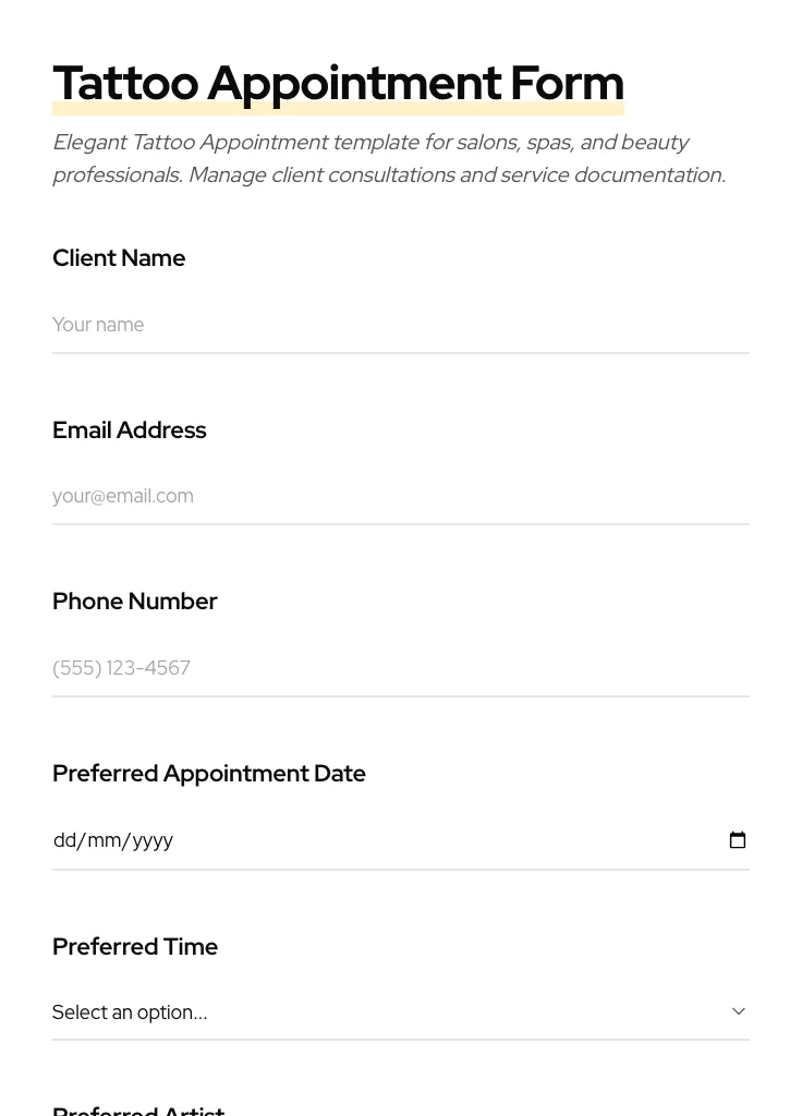 Tattoo Appointment preview